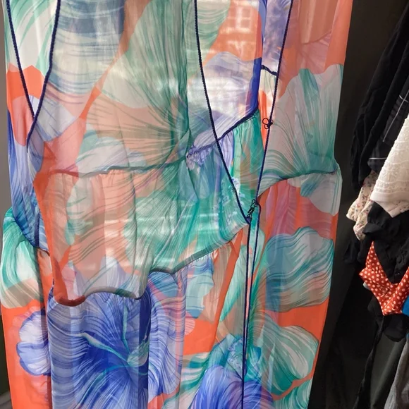 Women's bathing suit sheer cover RESORT by Chuck A. Size L Orange Floral - Picture 10 of 13